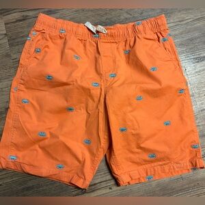 Lands' End Orange Boy Husky Shorts with Blue Crab Embroidery